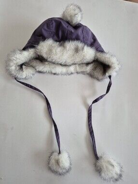 Souris Mini Purple Faux Fur Trim Pom Pom Winter Hat Size 2-3